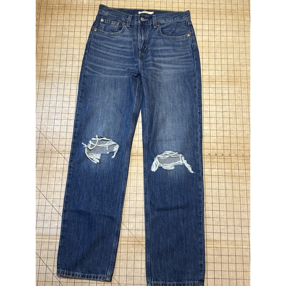 Levi's Low Pro Straight Blue Jeans Womens Size 27 X 30 Distressed Knee Cutouts